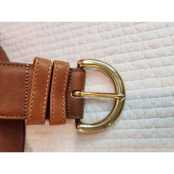 Coach Tan Leather Belt Gold Buckle Solid Brass Medium Made in Italy Unisex - Picture 1 of 3